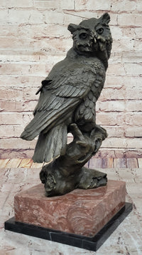 Milo Watchful Owl on Branch – Bronze Sculpture with Marble Base