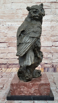 Milo Watchful Owl on Branch – Bronze Sculpture with Marble Base