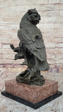 Milo Watchful Owl on Branch – Bronze Sculpture with Marble Base