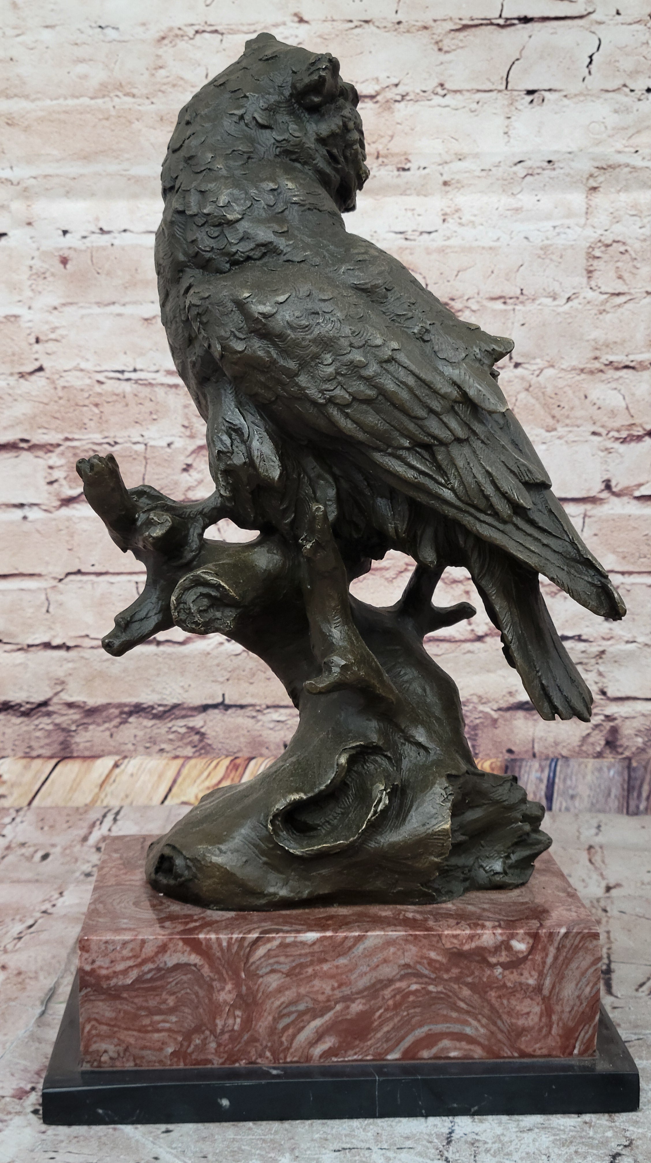 Milo Watchful Owl on Branch – Bronze Sculpture with Marble Base