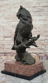 Milo Watchful Owl on Branch – Bronze Sculpture with Marble Base
