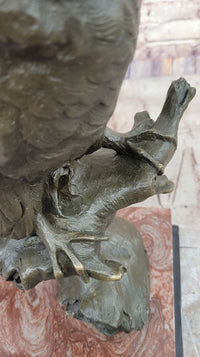 Milo Watchful Owl on Branch – Bronze Sculpture with Marble Base