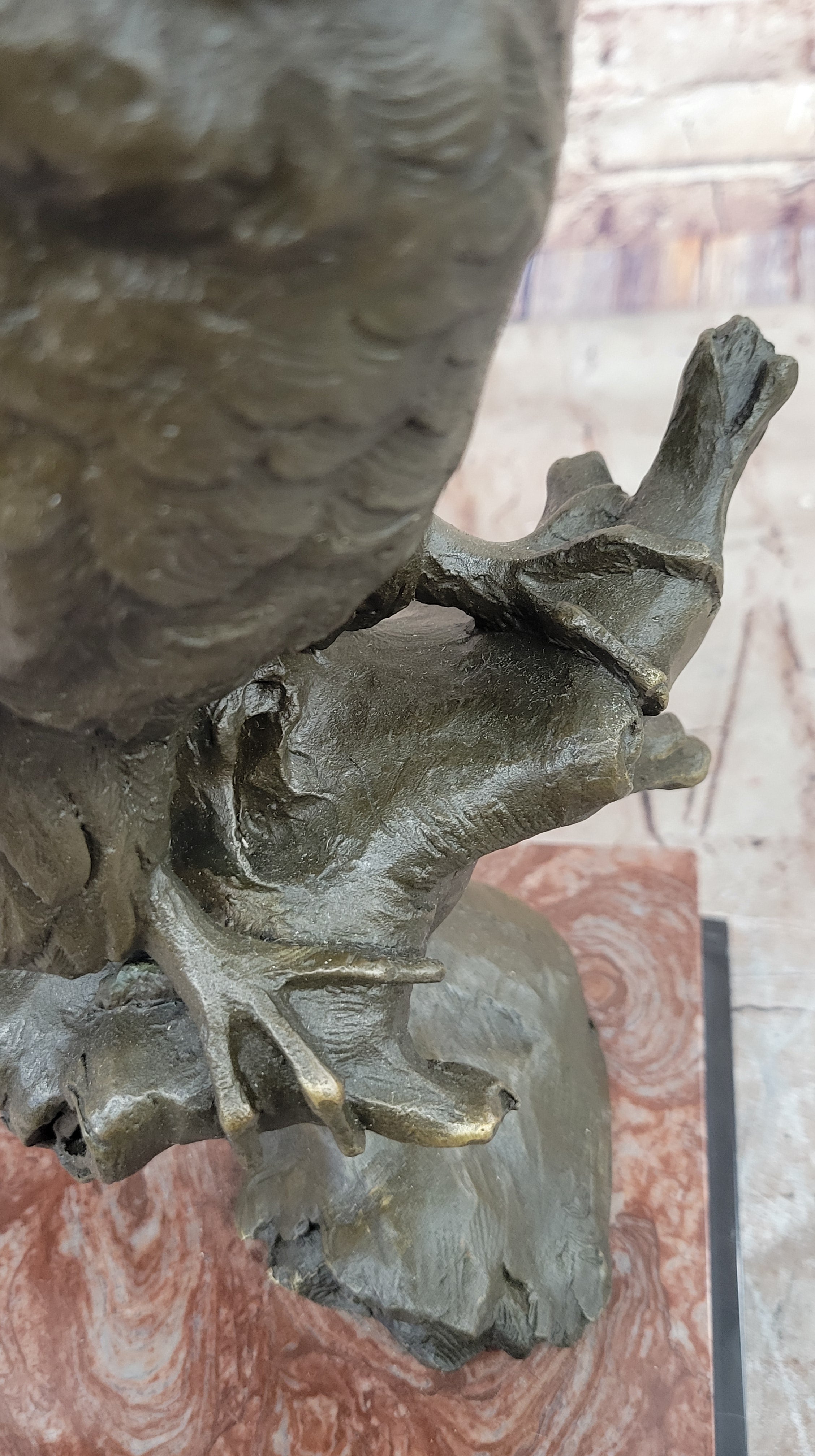 Milo Watchful Owl on Branch – Bronze Sculpture with Marble Base