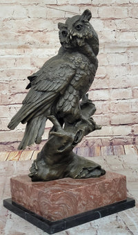 Milo Watchful Owl on Branch – Bronze Sculpture with Marble Base