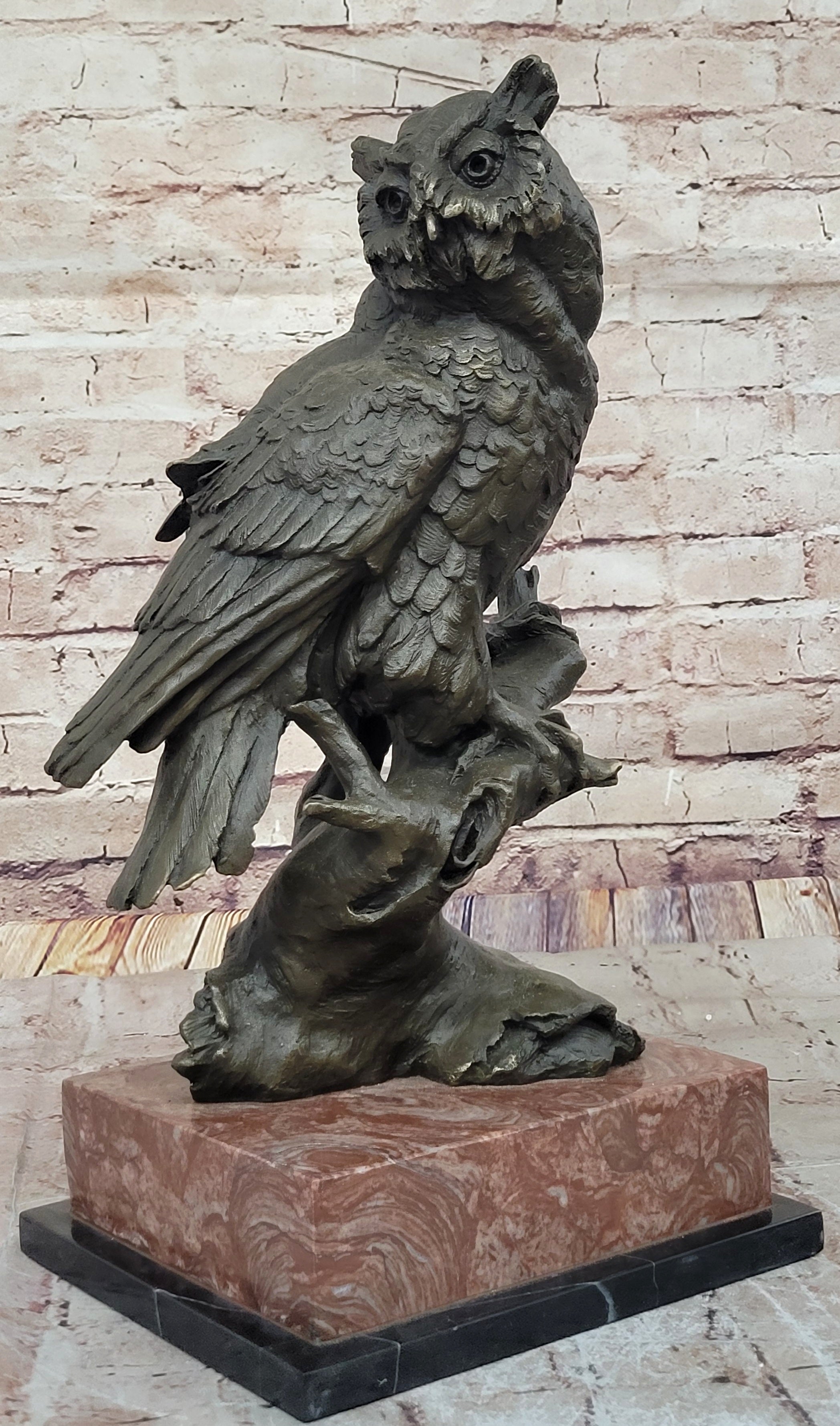 Milo Watchful Owl on Branch – Bronze Sculpture with Marble Base