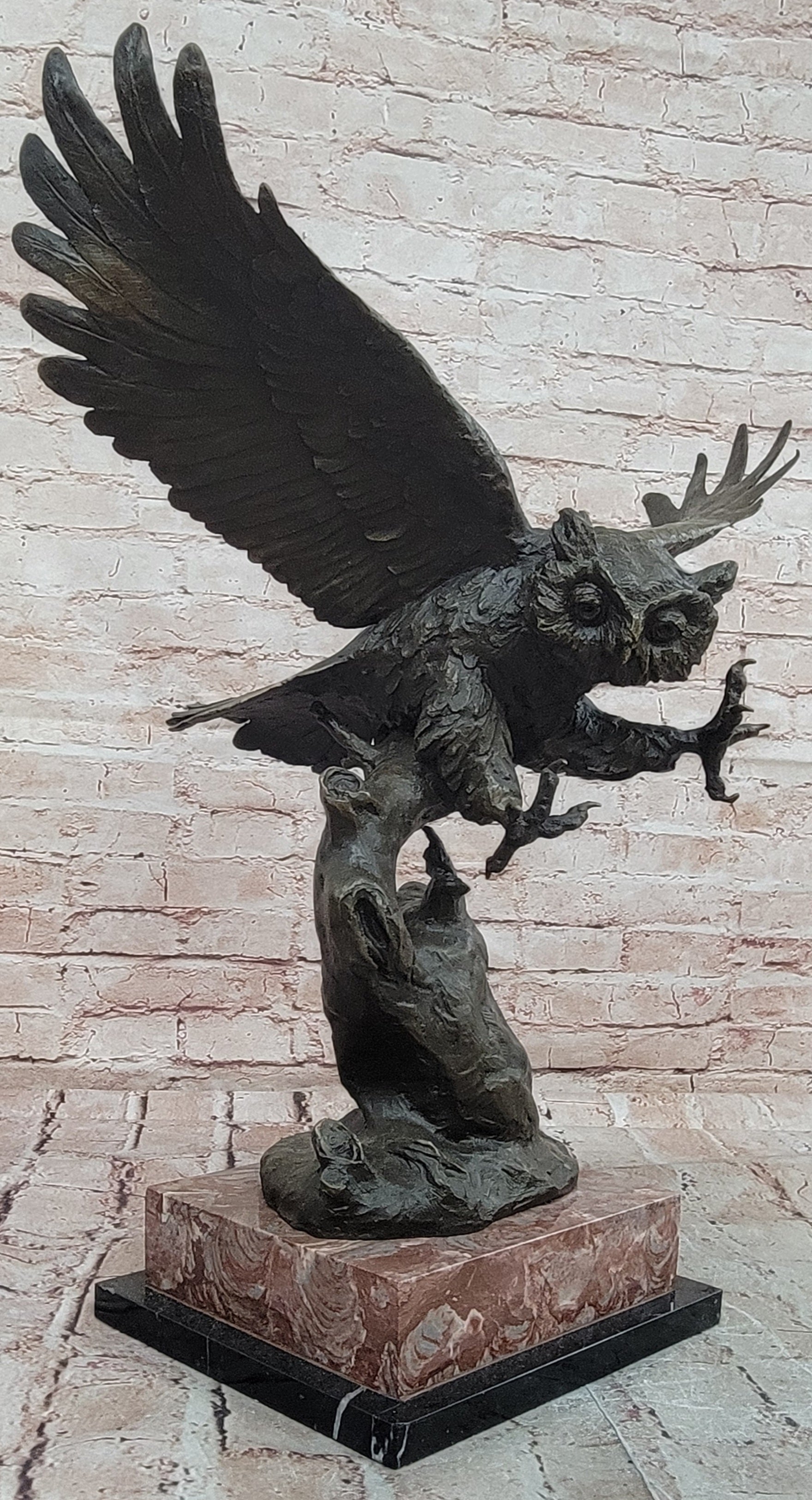 Signed Original Milo Bronze Owl in Flight Attacking Bird Tawny Barn Birds Hand Made