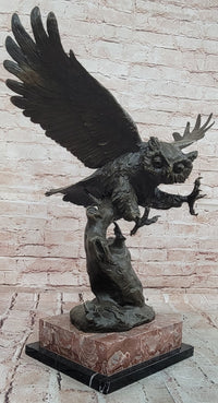 Signed Original Milo Bronze Owl in Flight Attacking Bird Tawny Barn Birds Hand Made