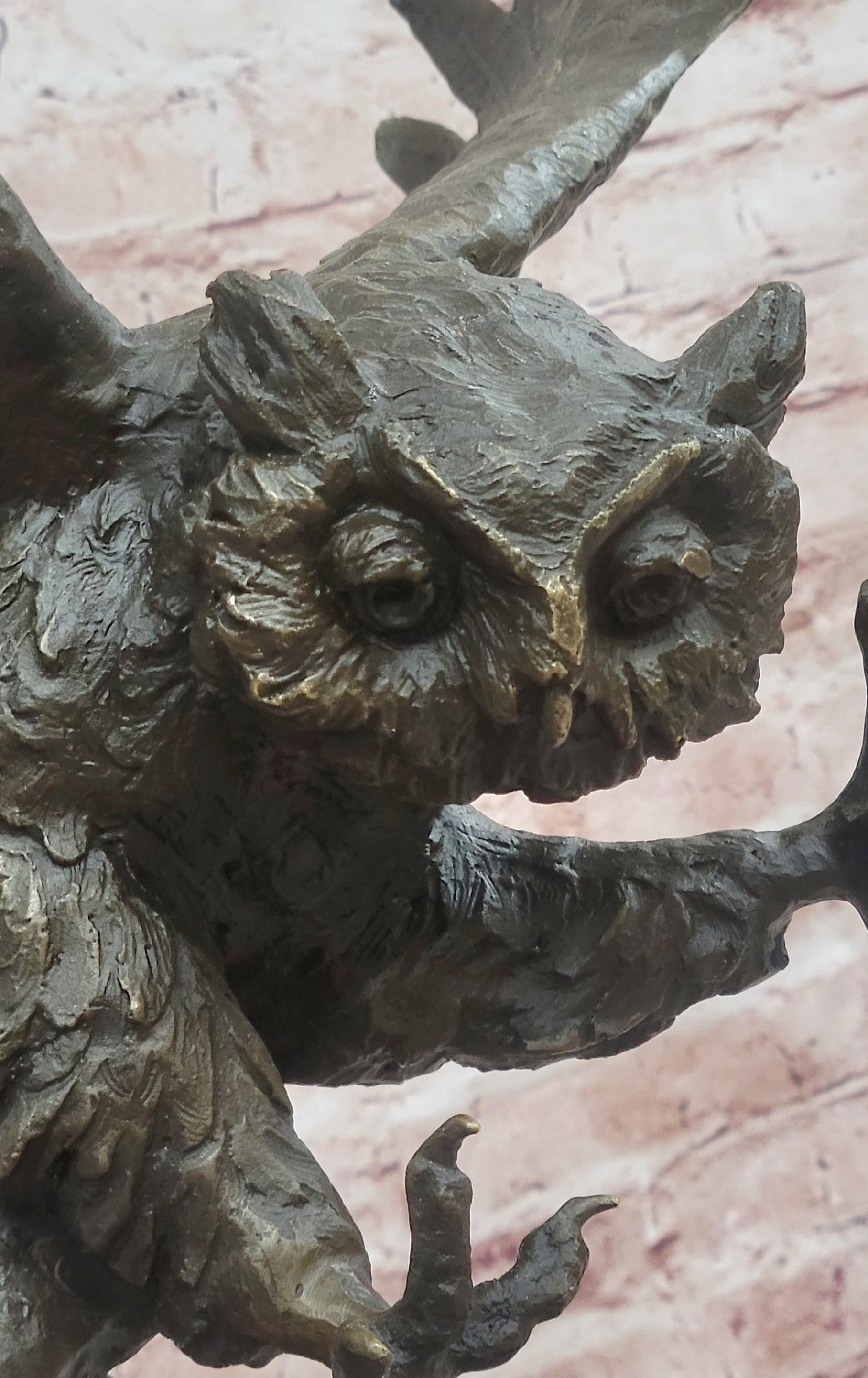 Signed Original Milo Bronze Owl in Flight Attacking Bird Tawny Barn Birds Hand Made
