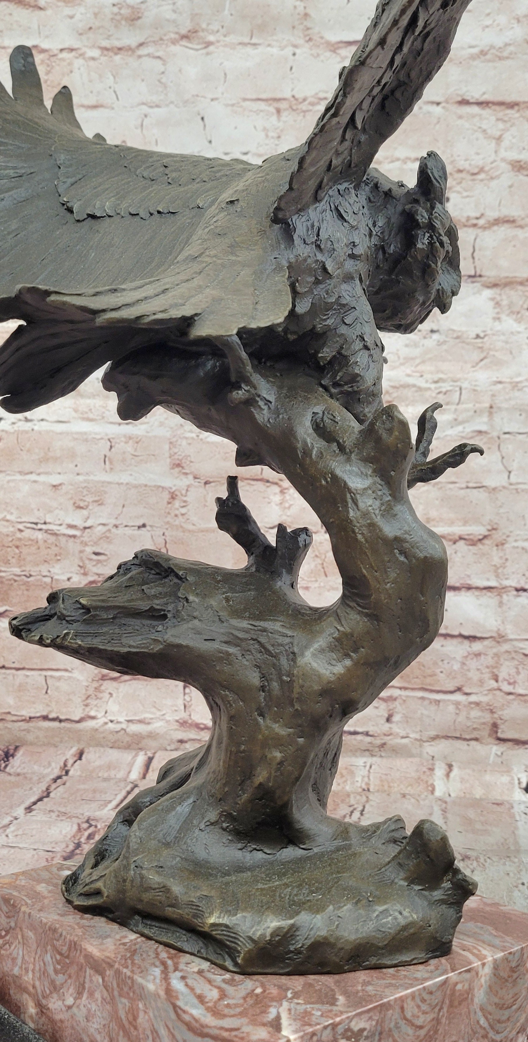 Signed Original Milo Bronze Owl in Flight Attacking Bird Tawny Barn Birds Hand Made