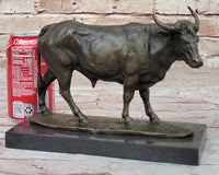 Bronze Bull Cow Cattle Sculpture on Marble Base by Milo