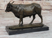 Bronze Bull Cow Cattle Sculpture on Marble Base by Milo