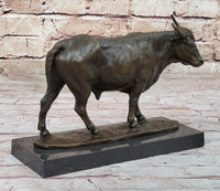 Bronze Bull Cow Cattle Sculpture on Marble Base by Milo