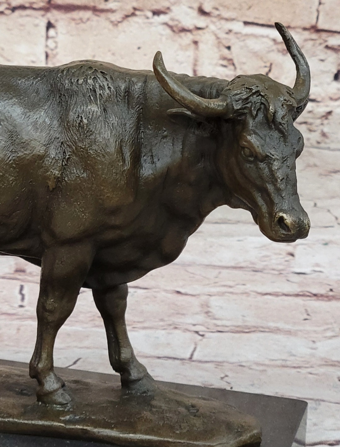 Bronze Bull Cow Cattle Sculpture on Marble Base by Milo
