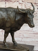 Bronze Bull Cow Cattle Sculpture on Marble Base by Milo