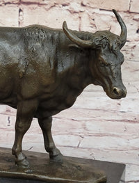 Bronze Bull Cow Cattle Sculpture on Marble Base by Milo