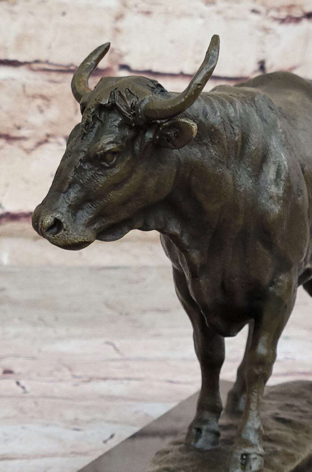Bronze Bull Cow Cattle Sculpture on Marble Base by Milo