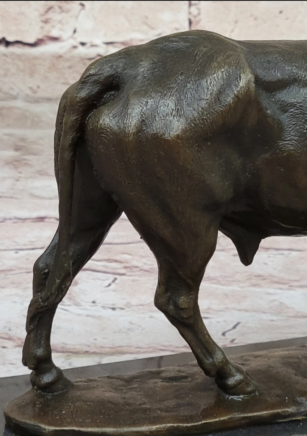Bronze Bull Cow Cattle Sculpture on Marble Base by Milo