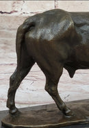 Bronze Bull Cow Cattle Sculpture on Marble Base by Milo