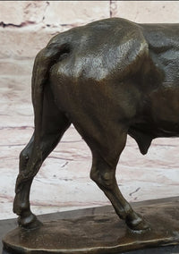 Bronze Bull Cow Cattle Sculpture on Marble Base by Milo