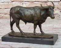 Bronze Bull Cow Cattle Sculpture on Marble Base by Milo