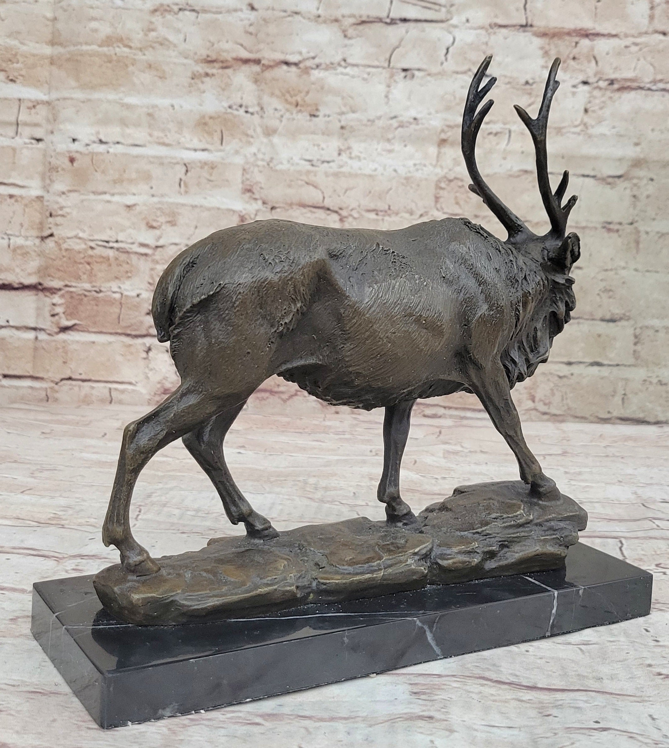 Signed Milo Male Deer Stag Buck Wildlife Bronze Sculpture