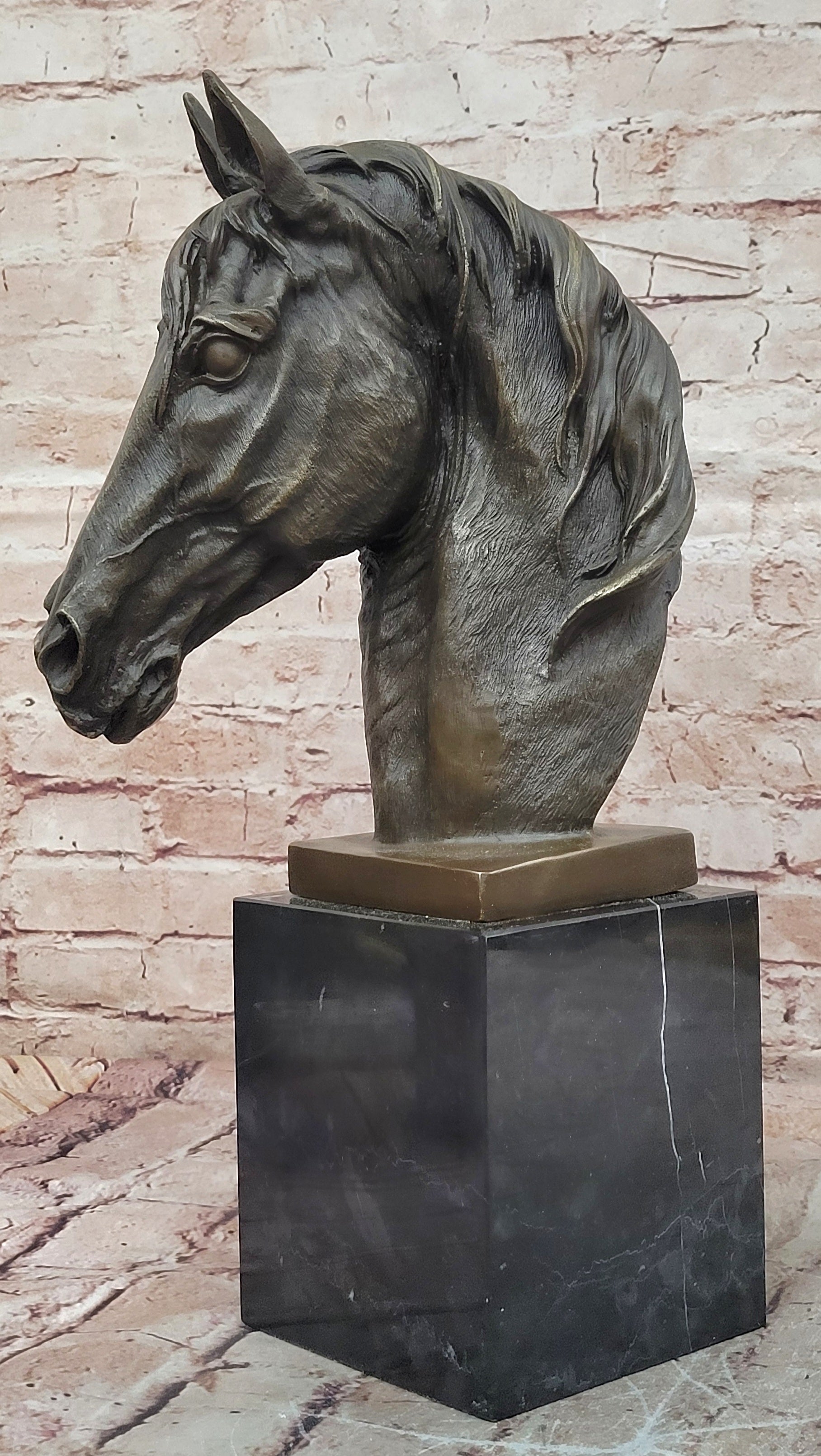 Original Milo Bronze Horse Head Animal Bust Sculpture Art Office Table Home Decor