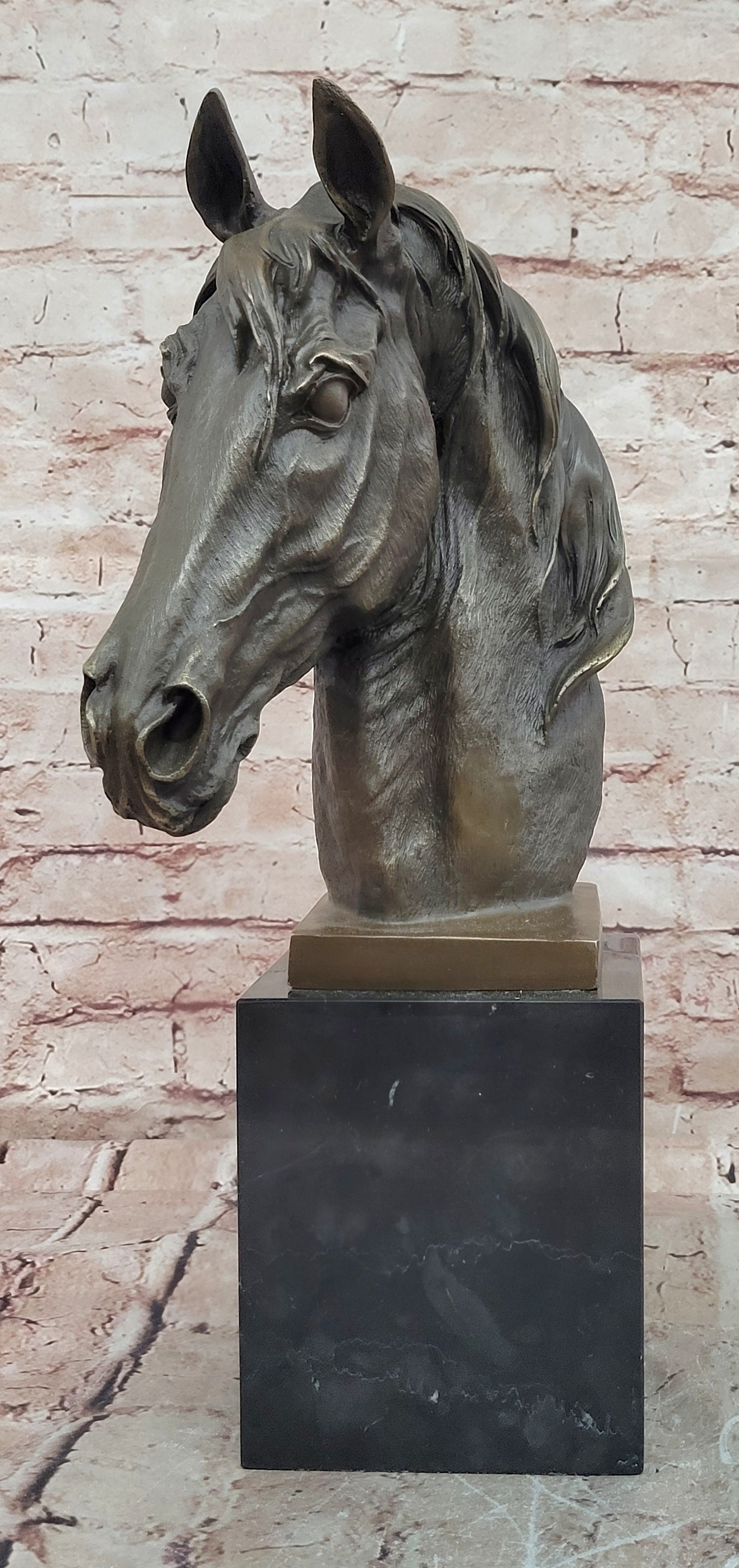 Original Milo Bronze Horse Head Animal Bust Sculpture Art Office Table Home Decor