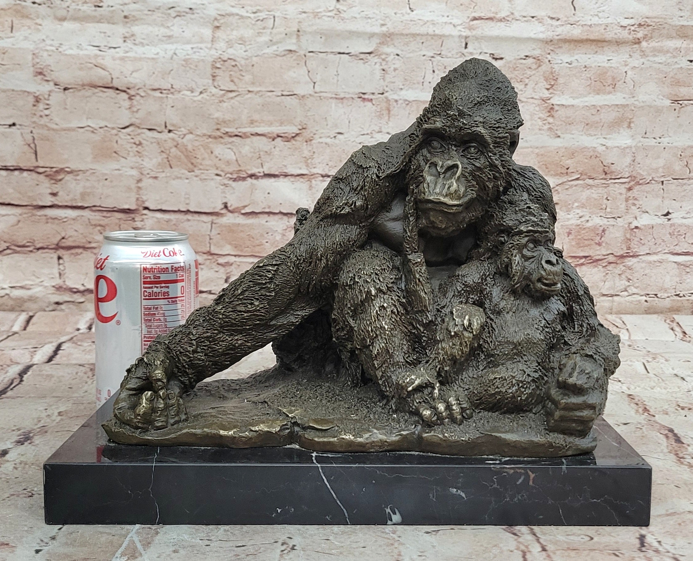 Statue Decor Cast Bronze Orangutans Animal Gorilla Mother W/ Baby Sculpture