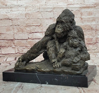 Statue Decor Cast Bronze Orangutans Animal Gorilla Mother W/ Baby Sculpture