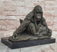 Statue Decor Cast Bronze Orangutans Animal Gorilla Mother W/ Baby Sculpture