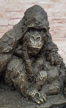 Statue Decor Cast Bronze Orangutans Animal Gorilla Mother W/ Baby Sculpture