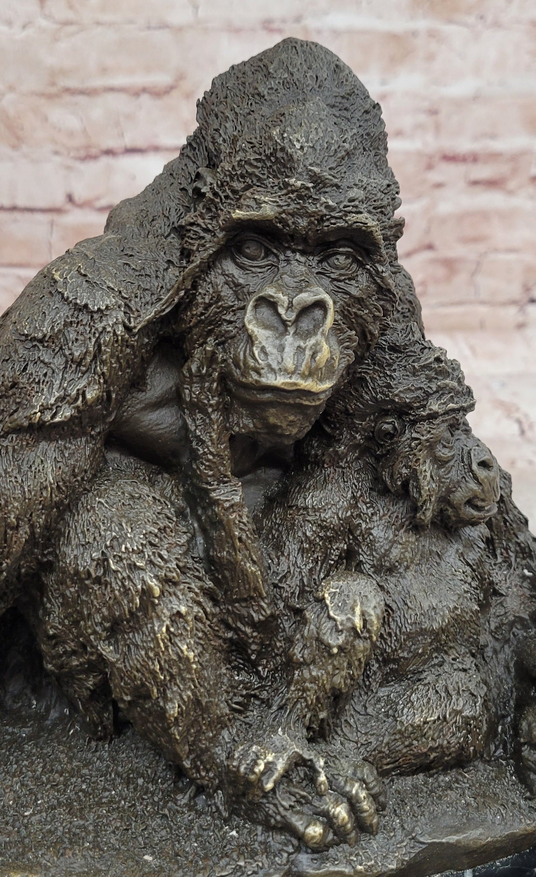 Statue Decor Cast Bronze Orangutans Animal Gorilla Mother W/ Baby Sculpture