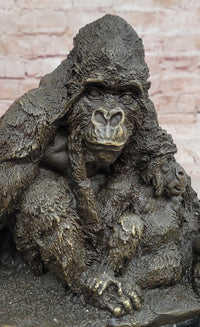 Statue Decor Cast Bronze Orangutans Animal Gorilla Mother W/ Baby Sculpture