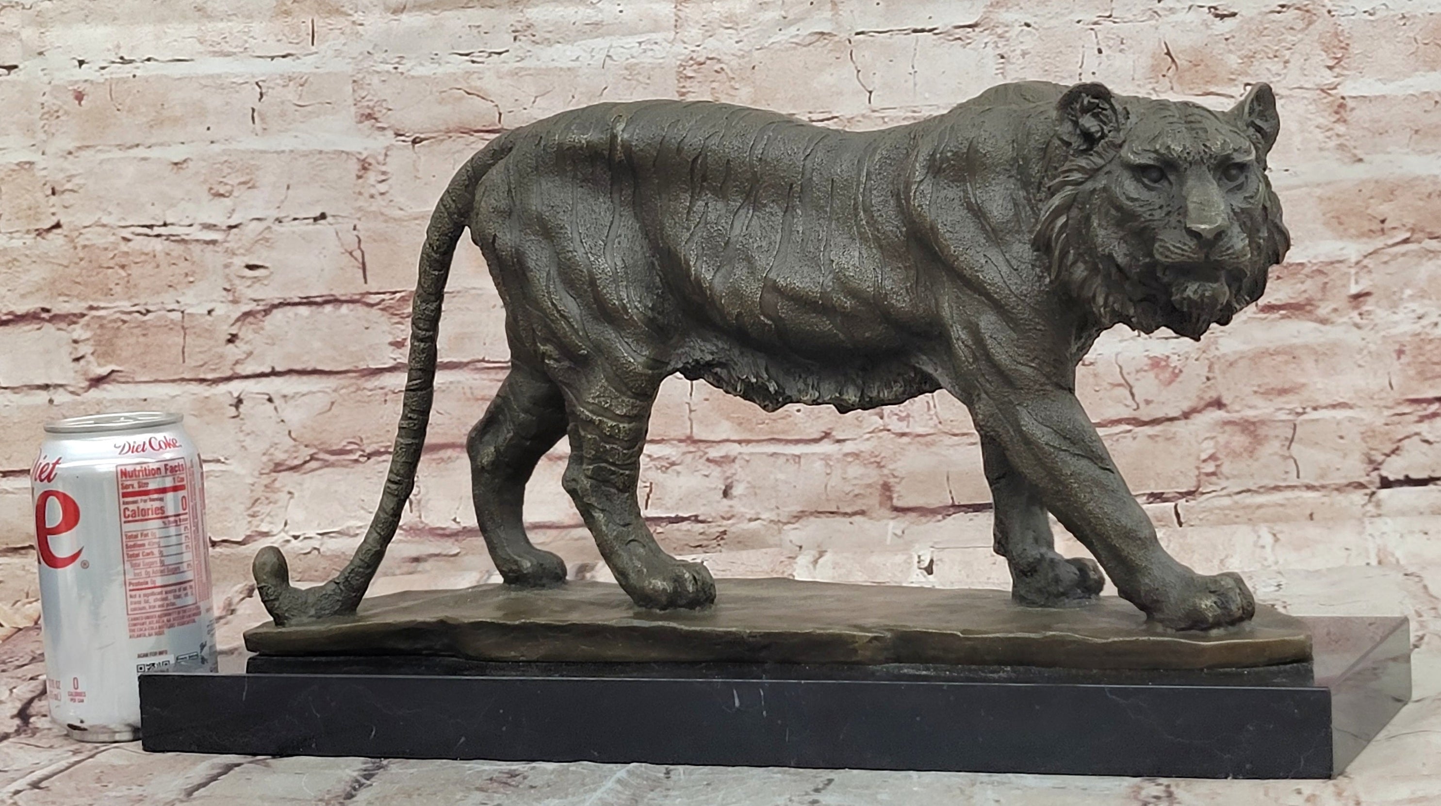 Bronze Sculpture of a Stalking Tiger W/ Brown Patina on a Marble Plinth by Milo