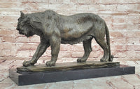 Bronze Sculpture of a Stalking Tiger W/ Brown Patina on a Marble Plinth by Milo