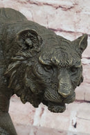 Bronze Sculpture of a Stalking Tiger W/ Brown Patina on a Marble Plinth by Milo