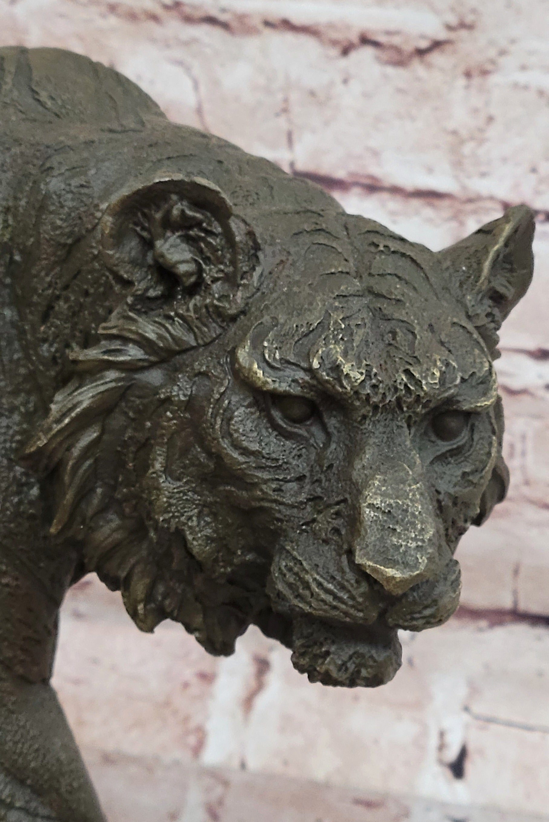 Bronze Sculpture of a Stalking Tiger W/ Brown Patina on a Marble Plinth by Milo