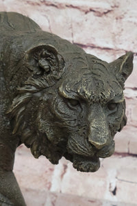 Bronze Sculpture of a Stalking Tiger W/ Brown Patina on a Marble Plinth by Milo