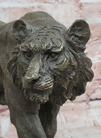 Bronze Sculpture of a Stalking Tiger W/ Brown Patina on a Marble Plinth by Milo