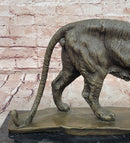 Bronze Sculpture of a Stalking Tiger W/ Brown Patina on a Marble Plinth by Milo