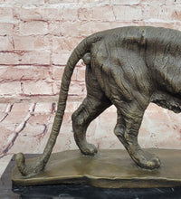 Bronze Sculpture of a Stalking Tiger W/ Brown Patina on a Marble Plinth by Milo
