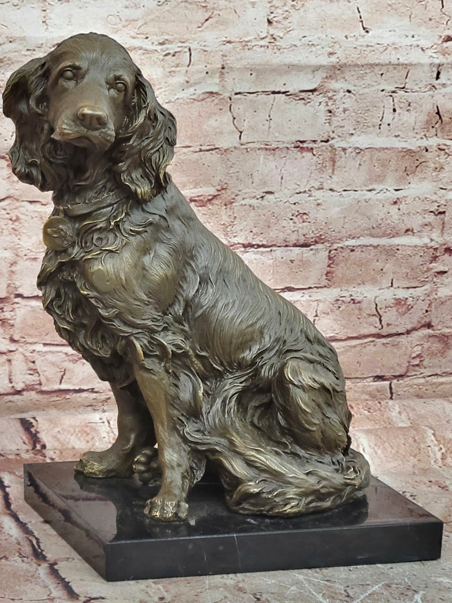Signed Original Milo Cocker Spaniel Sitting Dog Bronze Sculpture Statue