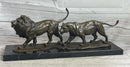 Male & Female Lion on the Prowl Bronze Sculpture Signed Art