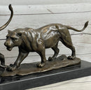 Male & Female Lion on the Prowl Bronze Sculpture Signed Art
