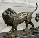 Male & Female Lion on the Prowl Bronze Sculpture Signed Art