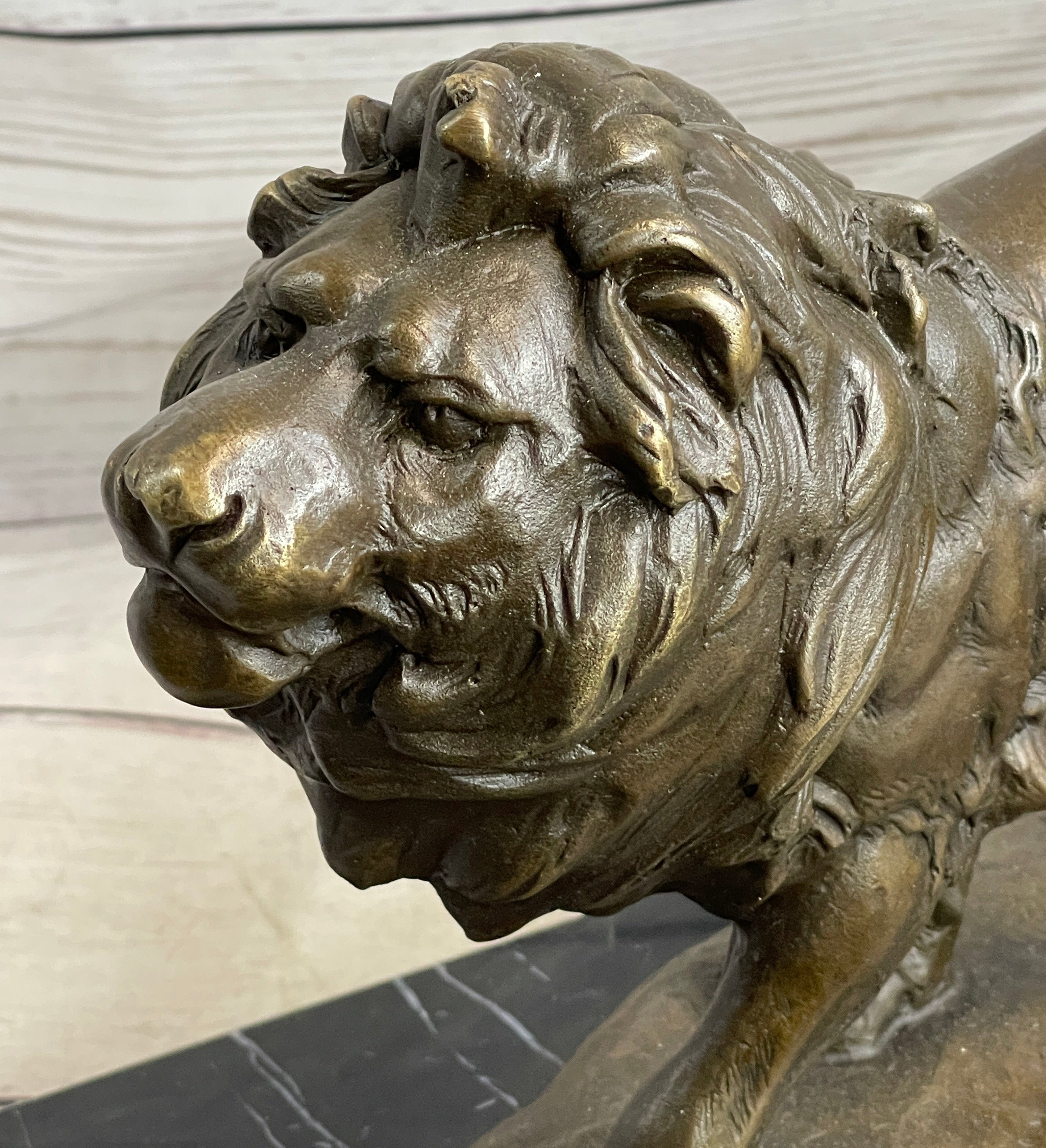 Male & Female Lion on the Prowl Bronze Sculpture Signed Art
