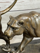 Male & Female Lion on the Prowl Bronze Sculpture Signed Art
