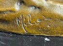 Male & Female Lion on the Prowl Bronze Sculpture Signed Art