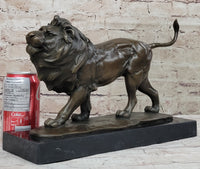 Walking Lion Bronze Sculpture on Marble Base Signed Milo