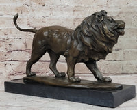 Walking Lion Bronze Sculpture on Marble Base Signed Milo